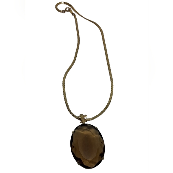 ✨️14K Gold Filled Serpentine Necklace - Vintage Smokey Quartz Glass Pendant - Picture 3 of 6